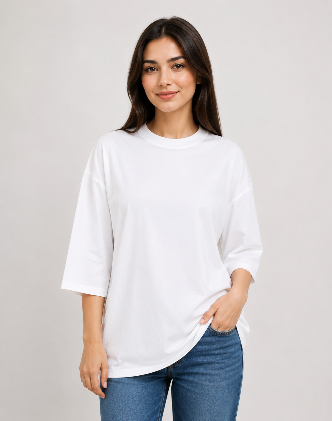 تیشرت دخترانه سفید مشکی تنفس پذیر و سبک آستین ۳ربع